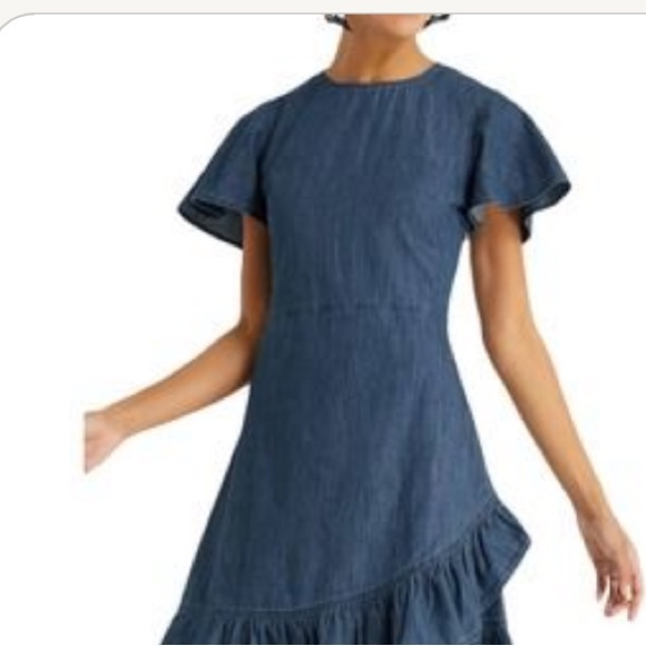 Draper James Dresses & Skirts - Draper James Chambray Dark Wash Denim Ruffle Dress Flutter Sleeves Size8 Preppy